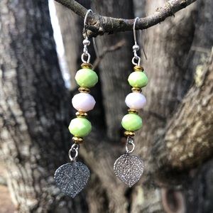 Filigree Floral Dangle Earrings Pink Green